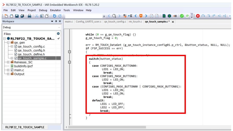 瑞萨RL78/F22 MCU基于IAR开发环境创建触摸应用样例工程