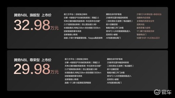 全系标配易三方、云辇-A 腾势N8L售价29.98万起